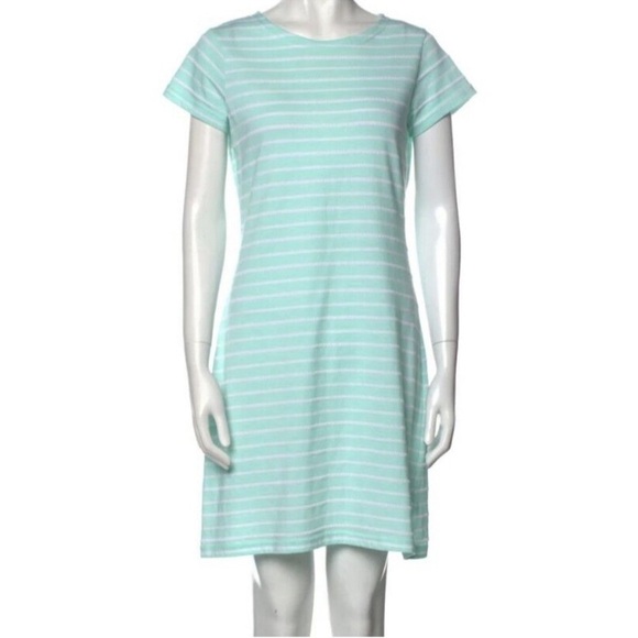 Sail to Sable Mint Green Blue Striped Short Sleeve Dress Textured sz Large - Picture 1 of 6